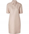 With its timeless classic styling and streamlined look, Jil Sander Navys silk shirtdress is a work and weekend essential staple - Classic collar, gathered short sleeves, elasticized cuffs, partial button placket, slit sides - Loosely tailored fit - Wear with chic flats and an oversized leather tote