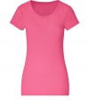 Stylish t-shirt in fine, pure cotton - Vibrant and on-trend in rich rose pink - Soft and smooth, lighter weight fabric ideal for layering - Classic crew neck and short sleeves - Long, lean silhouette tapers gently at waist - Lengthier cut hits below hips - A genius basic ideal for everyday - Wear solo or beneath a blazer or cardigan and pair with skinny denim, shorts or chinos