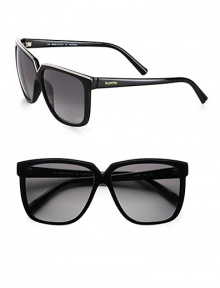 A retro-inspired, square-shaped, acetate frame is accented by a metal V detail. Available in black with grey gradient lens.Logo temples100% UV protectionMade in Italy A retro-inspired, square-shaped, acetate frame is accented by a metal V detail. Available in black with grey gradient lens.Logo temples100% UV protectionMade in Italy