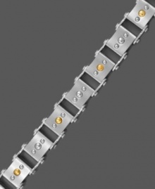 Style with structure. This unique bolt bracelet for men is set in stainless steel and 14k gold. Approximate length: 8-1/2 inches. Style with structure. This unique bolt bracelet for men is set in stainless steel and 14k gold. Approximate length: 8-1/2 inches.