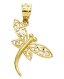 The natural flit and flutter of a real dragonfly is captured in the angular placement of this filigree dragonfly charm. Crafted of 14k gold with a satin finish. Chain not included. Approximate drop length: 4/5 inch. Approximate drop width: 1/2 inch. The natural flit and flutter of a real dragonfly is captured in the angular placement of this filigree dragonfly charm. Crafted of 14k gold with a satin finish. Chain not included. Approximate drop length: 4/5 inch. Approximate drop width: 1/2 inch.