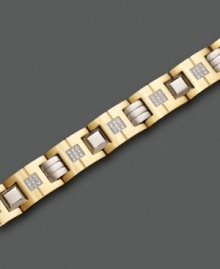 A lustrous bracelet with a handsome shine featuring round-cut diamonds (1/2 ct. t.w.) set in ion-plated goldtone stainless steel. Approximate length: 9 inches. A lustrous bracelet with a handsome shine featuring round-cut diamonds (1/2 ct. t.w.) set in ion-plated goldtone stainless steel. Approximate length: 9 inches.