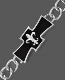 Fashion for the Francophile. This stylish men's bracelet is crafted in titanium and features black enamel accents and a Fleur De Lis design. Approximate length: 8-1/2 inches.