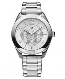 Steely tones and multifunctional subdials create an eye-catching watch by Tommy Hilfiger.