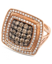A not-so-subtle square. Le Vian's prize statement maker features a bold square of round-cut chocolate diamonds (1-1/10 ct. t.w.) framed by two rows of round-cut white diamonds (5/8 ct. t.w.). Crafted in 14k rose gold. Size 7. A not-so-subtle square. Le Vian's prize statement maker features a bold square of round-cut chocolate diamonds (1-1/10 ct. t.w.) framed by two rows of round-cut white diamonds (5/8 ct. t.w.). Crafted in 14k rose gold. Size 7.