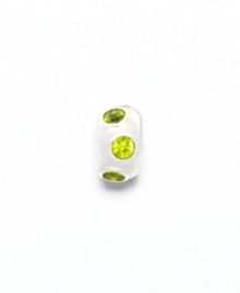 Gorgeous green cubic zirconia accents playfully dot this pretty sterling silver bead. Donatella is a playful collection of charm bracelets and necklaces that can be personalized to suit your style! Available exclusively at Macy's. Gorgeous green cubic zirconia accents playfully dot this pretty sterling silver bead. Donatella is a playful collection of charm bracelets and necklaces that can be personalized to suit your style! Available exclusively at Macy's.