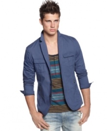 Need to sharpen your summer style? Try this lightweight blazer from Sons of Intrigue over a t-shirt or tank for a sleek look. Need to sharpen your summer style? Try this lightweight blazer from Sons of Intrigue over a t-shirt or tank for a sleek look.