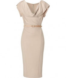 Sophisticated camel cap sleeve draped dress with skinny belt - Look sexy and polished in this perfectly tailored dress - Style with opaque stockings and stilettos for a classically sexy look - Try with textured tights and simple black pumps Sophisticated camel cap sleeve draped dress with skinny belt - Look sexy and polished in this perfectly tailored dress - Style with opaque stockings and stilettos for a classically sexy look - Try with textured tights and simple black pumps