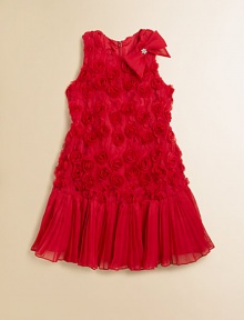 Your little lady in red will stop traffic in this airy chiffon frock with dainty rosettes, a sweet bow and pleated hem.JewelneckSleevelessBack zipperDrop-waistPleated hemPolyesterDry cleanImported Your little lady in red will stop traffic in this airy chiffon frock with dainty rosettes, a sweet bow and pleated hem.JewelneckSleevelessBack zipperDrop-waistPleated hemPolyesterDry cleanImported