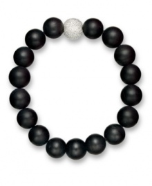 Embolden your look. Matte black agate beads (62-1/2 ct. t.w.) and a textured sterling silver bead make any look pop on this dramatic stretch bracelet. Beads strung on a nylon cord. Approximate length: 8 inches. Embolden your look. Matte black agate beads (62-1/2 ct. t.w.) and a textured sterling silver bead make any look pop on this dramatic stretch bracelet. Beads strung on a nylon cord. Approximate length: 8 inches.