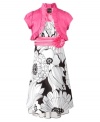 Work it! Pleated detailing on the cardigan and fabulous back and white floral print on the dress give this Sequin Hearts set runway model flair.