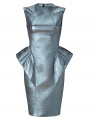 With an enchanted underwater-inspired hue and a sculptural silhouette this ultra-chic sheath from Hakaan is the ultimate statement dress - Round neck, sleeveless, pleated panels at bust, pencil skirt with exaggerated peplum side panels, seaming details, concealed back zip closure - Wear with statement heels and an embellished clutch