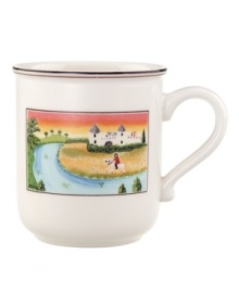 A man trots along a river, surveying the land on horseback on this Design Naif mug, featuring premium Villeroy & Boch porcelain. A man trots along a river, surveying the land on horseback on this Design Naif mug, featuring premium Villeroy & Boch porcelain.