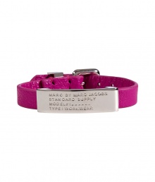 Inject an edge of attitude into your look with Marc by Marc Jacobs bright pink leather ID bracelet - Buckled leather band and silver-toned brass logo engraved ID plate - Wear alone, or stacked up high with colorful bangles Inject an edge of attitude into your look with Marc by Marc Jacobs bright pink leather ID bracelet - Buckled leather band and silver-toned brass logo engraved ID plate - Wear alone, or stacked up high with colorful bangles