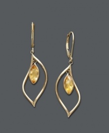 An easy splash of sunshine. Earrings feature bezel-set citrine drops (1-5/8 ct. t.w.) crafted in a dainty 14k gold hoop setting. Approximate drop: 1-1/2 inches. An easy splash of sunshine. Earrings feature bezel-set citrine drops (1-5/8 ct. t.w.) crafted in a dainty 14k gold hoop setting. Approximate drop: 1-1/2 inches.
