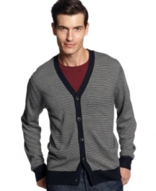 Take a hip spin on stripes with this cardigan sweater from Geoffrey Beene.