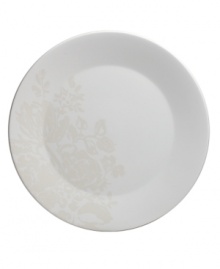 These elegant Bliss dinner plates from Monique Lhuillier for Royal Doulton are made for every day, shaped for modern decor and draped with romantic florals in a soft, muted palette. These elegant Bliss dinner plates from Monique Lhuillier for Royal Doulton are made for every day, shaped for modern decor and draped with romantic florals in a soft, muted palette.