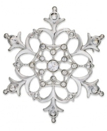 Walk into winter with this lovely snowflake pin from Charter Club. The detailed silhouette sparkles with crystal accents. Crafted in silver tone mixed metal. Approximate diameter: 1-3/4 inches.