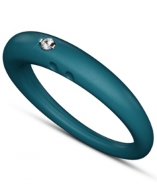 Stackable style with a hint of sparkle! DUEPUNTI's unique ring is crafted from turquoise-colored silicone with a round-cut diamond accent. Set in sterling silver. Ring Size Small (4-6), Medium (6-1/2-8) and Large (8-1/2-10) Stackable style with a hint of sparkle! DUEPUNTI's unique ring is crafted from turquoise-colored silicone with a round-cut diamond accent. Set in sterling silver. Ring Size Small (4-6), Medium (6-1/2-8) and Large (8-1/2-10)