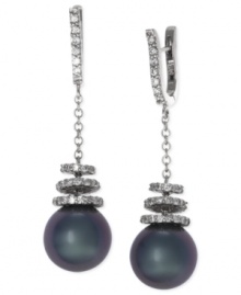 Make a stunning statement. This pair of 14k white gold earrings from EFFY Collection features cultured Tahitian pearls (10-1/2 mm) with round-cut diamonds (3/4 ct. t.w.) for a look that's quite captivating. Approximate drop length: 1-1/2 inches. Approximate drop width: 3/8 inch.