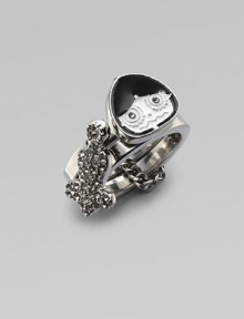 A stackable design with crystal and enamel accents. Palladium/rhodium/brass Connected by link chain Width, about ½ Imported A stackable design with crystal and enamel accents. Palladium/rhodium/brass Connected by link chain Width, about ½ Imported