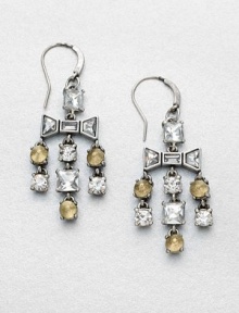 A modern style featuring faceted rhinestones and conical, metal studs in a pretty cascade design. Glass stonesOxidized zinc and brassLength, about 1.7Hook backImported 