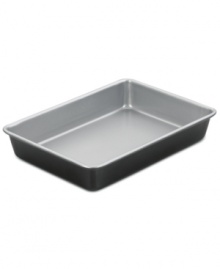 Make a cake for it! Showoff your best baking skills with this heavy-gauge aluminized steel cake pan, which heats evenly and features a nonstick finish that knows when to let go & how to clean up quick & easy. A dishwasher-safe design eliminates any bother after baking, plus the thick rolled edges on the pan prevent warping for a lifetime of use. Lifetime warranty. Make a cake for it! Showoff your best baking skills with this heavy-gauge aluminized steel cake pan, which heats evenly and features a nonstick finish that knows when to let go & how to clean up quick & easy. A dishwasher-safe design eliminates any bother after baking, plus the thick rolled edges on the pan prevent warping for a lifetime of use. Lifetime warranty.
