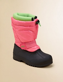 Slip on winter boots feature a durable, waterproof rubber foot and a solid channel-quilted nylon shaft with a removable, warm winter fleece sock.Slip-on with elastic cordNylon upperFleece liningRubber solePadded insoleImported Slip on winter boots feature a durable, waterproof rubber foot and a solid channel-quilted nylon shaft with a removable, warm winter fleece sock.Slip-on with elastic cordNylon upperFleece liningRubber solePadded insoleImported