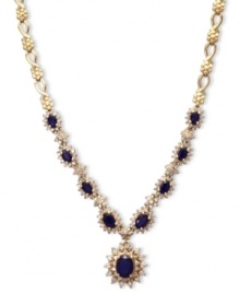 Regally inspiring. Add a little royalty to your look with EFFY Collection's stunning necklace. Crafted in 14k gold with oval-cut sapphires (4-3/8 ct. t.w.) and round-cut diamonds (2-1/3 ct. t.w.). Approximate length: 18 inches. Approximate drop: 1/2 inch. Regally inspiring. Add a little royalty to your look with EFFY Collection's stunning necklace. Crafted in 14k gold with oval-cut sapphires (4-3/8 ct. t.w.) and round-cut diamonds (2-1/3 ct. t.w.). Approximate length: 18 inches. Approximate drop: 1/2 inch.