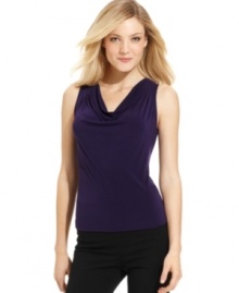 Calvin Klein's cowlneck top is a sleek layering essential that looks as stylish alone as it does with a blazer.