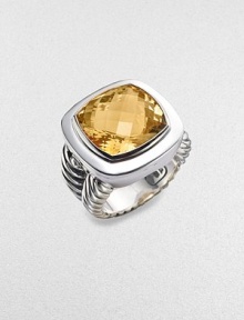 From the Albion Collection. Radiantly faceted citrine glows within a smooth setting and a double cable band of sterling silver. Citrine Sterling silver About ½ square Made in USA