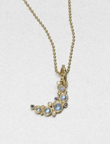 A celestial design featuring royal blue moonstones, diamonds and sapphires set in 18k gold. Royal blue moonstonesDiamonds, .045 tcwSapphires18k goldPendant size, about 1Fixed baleMade in ItalyPlease note: Chain sold separately. A celestial design featuring royal blue moonstones, diamonds and sapphires set in 18k gold. Royal blue moonstonesDiamonds, .045 tcwSapphires18k goldPendant size, about 1Fixed baleMade in ItalyPlease note: Chain sold separately.