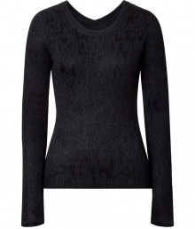 The perfect companion to trend-favorite leather leggings, Theyskens Theorys gauzy knit pullover counts as a modern must-have - Rounded neckline in front, V-neckline in back, raw edges, slightly longer back hemline - Layer over a neon bra top to play up peek-a-boo patterning The perfect companion to trend-favorite leather leggings, Theyskens Theorys gauzy knit pullover counts as a modern must-have - Rounded neckline in front, V-neckline in back, raw edges, slightly longer back hemline - Layer over a neon bra top to play up peek-a-boo patterning