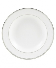 Romance weds modern sensibility in bridal designer Vera Wang's exquisite dinnerware and dishes collaboration with Wedgwood. Echoing the decorative touches that transform a bridal gown, Grosgrain's pure white bone china is adorned with a border of textured platinum ribbon. Romance weds modern sensibility in bridal designer Vera Wang's exquisite dinnerware and dishes collaboration with Wedgwood. Echoing the decorative touches that transform a bridal gown, Grosgrain's pure white bone china is adorned with a border of textured platinum ribbon.