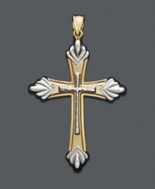 A stylish way to show your faith. Pendant features a shapely cross crafted in 14k gold and rhodium over 14k gold. Approximate pendant width: 1/2 inch. Approximate pendant length: 2-1/4 inches. A stylish way to show your faith. Pendant features a shapely cross crafted in 14k gold and rhodium over 14k gold. Approximate pendant width: 1/2 inch. Approximate pendant length: 2-1/4 inches.