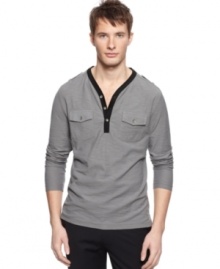 Call your style to attention with the miltary-inspired epaulet details on this street-ready henley from Kenneth Cole Reaction. Call your style to attention with the miltary-inspired epaulet details on this street-ready henley from Kenneth Cole Reaction.
