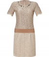 Take on this seasons love for everything ladylike in Steffen Schrauts mixed-media lace detailed dress - Embellished round neckline, short sleeves with scalloped trim, grosgrain waistband, hidden back zip - Tailored fit - Wear with patent leather flats and a leather tote for work