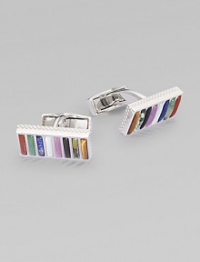 Rhodium-plated sterling silver set with semi-precious stones define these rectangular cufflinks.Rhodium-plated sterling silverAbout ½ in diam.Made in the United Kingdom Rhodium-plated sterling silver set with semi-precious stones define these rectangular cufflinks.Rhodium-plated sterling silverAbout ½ in diam.Made in the United Kingdom