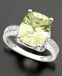 A dazzling green quartz (4-3/8 ct. t.w.) adds a hint of mystery to this fine diamond-accented 14k white gold ring. A dazzling green quartz (4-3/8 ct. t.w.) adds a hint of mystery to this fine diamond-accented 14k white gold ring.