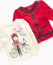 Continental chic. She can refine her look with one of these tees from So Jenni. Continental chic. She can refine her look with one of these tees from So Jenni.