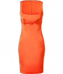 With a plunging balconette neckline and form-fitting silhouette, Just Cavallis radiant fire orange dress puts a sultry spin on cocktail hour - Balconette neckline, thick straps, hidden back zip - Form-fitting - Wear with metallic clutches and jet black platform heels With a plunging balconette neckline and form-fitting silhouette, Just Cavallis radiant fire orange dress puts a sultry spin on cocktail hour - Balconette neckline, thick straps, hidden back zip - Form-fitting - Wear with metallic clutches and jet black platform heels