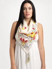 A glorious woven silk scarf with a perfectly charming print.42 X 42SilkHand washImported A glorious woven silk scarf with a perfectly charming print.42 X 42SilkHand washImported