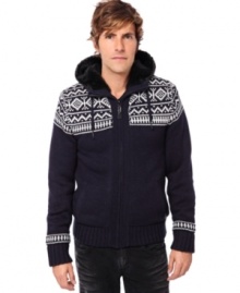 Get a more modern edge for your layers this fall with this sherpa-style zip up hoodie from Buffalo David Bitton.