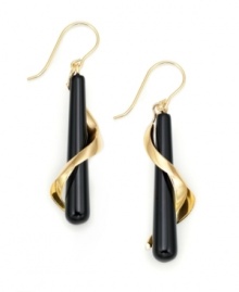 Twisted 14k gold insets put an eye-catching and modern spin on drop earrings. Spiral-shaped onyx (35x6 mm) is set in 14k gold. Measures 1-1/2 inches. Twisted 14k gold insets put an eye-catching and modern spin on drop earrings. Spiral-shaped onyx (35x6 mm) is set in 14k gold. Measures 1-1/2 inches.