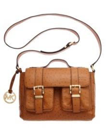MICHAEL Michael Kors rethinks the school satchel with luxurious textured ostrich leather and 18K gold buckles on a smaller silhouette. A+!