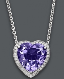 Say it from the heart. This stunning pendant makes the perfect gift for the one you love. Crafted in sterling silver, necklace features a heart-shaped amethyst (5 ct. t.w.) surrounded by round-cut diamond accents. Approximate length: 18 inches. Approximate drop: 1/2 inch. Say it from the heart. This stunning pendant makes the perfect gift for the one you love. Crafted in sterling silver, necklace features a heart-shaped amethyst (5 ct. t.w.) surrounded by round-cut diamond accents. Approximate length: 18 inches. Approximate drop: 1/2 inch.