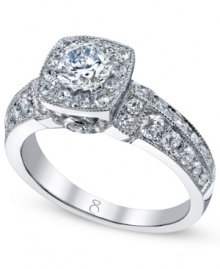 Tell a story with this symbolic style. This My Diamond Story engagement ring features a stunning, certified round-cut diamond (2 ct. t.w.) set in a band covered with two rows of smaller round-cut diamonds. Crafted in 18k white gold. Tell a story with this symbolic style. This My Diamond Story engagement ring features a stunning, certified round-cut diamond (2 ct. t.w.) set in a band covered with two rows of smaller round-cut diamonds. Crafted in 18k white gold.