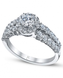 Tell a story with this symbolic style. This My Diamond Story engagement ring features a stunning, certified round-cut diamond (1-1/2 ct. t.w.) surrounded by two rows of smaller round-cut diamonds. Crafted in 18k white gold. Tell a story with this symbolic style. This My Diamond Story engagement ring features a stunning, certified round-cut diamond (1-1/2 ct. t.w.) surrounded by two rows of smaller round-cut diamonds. Crafted in 18k white gold.