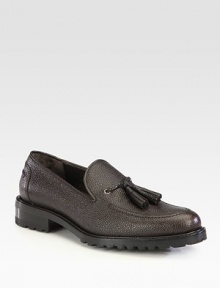 Pebbled Italian leather adds texture and definition to a classic loafer, finished with a tassel and comfortable rubber sole.Leather upperLeather liningPadded insoleRubber soleMade in Italy Pebbled Italian leather adds texture and definition to a classic loafer, finished with a tassel and comfortable rubber sole.Leather upperLeather liningPadded insoleRubber soleMade in Italy