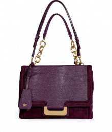 Upgrade ladylike looks with this luxurious must-have statement bag from Diane von Furstenberg - Front flap with magnetic snap closure, snapped slit pocket underneath, zippered back pocket, chain detailed satchel handle, leather shoulder strap, lip-shaped mirror attached to handle, adjustable width with snapped sides, inside zippered back wall pocket, 3 front wall slit pockets - Perfect for dressing up work and off-duty looks alike Upgrade ladylike looks with this luxurious must-have statement bag from Diane von Furstenberg - Front flap with magnetic snap closure, snapped slit pocket underneath, zippered back pocket, chain detailed satchel handle, leather shoulder strap, lip-shaped mirror attached to handle, adjustable width with snapped sides, inside zippered back wall pocket, 3 front wall slit pockets - Perfect for dressing up work and off-duty looks alike